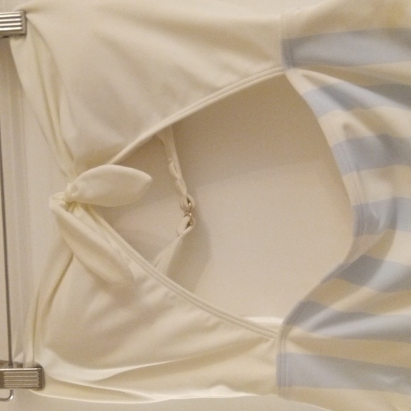 Hollister Swim One Piece Swimsuit Women Sz S White Blue Tie Front Cut Out - Picture 3 of 10